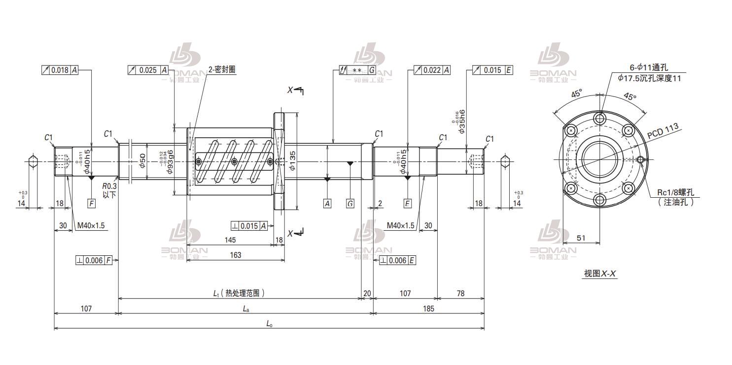 W5025SA-2Z-C5Z10-轴端完成品滚珠丝杠