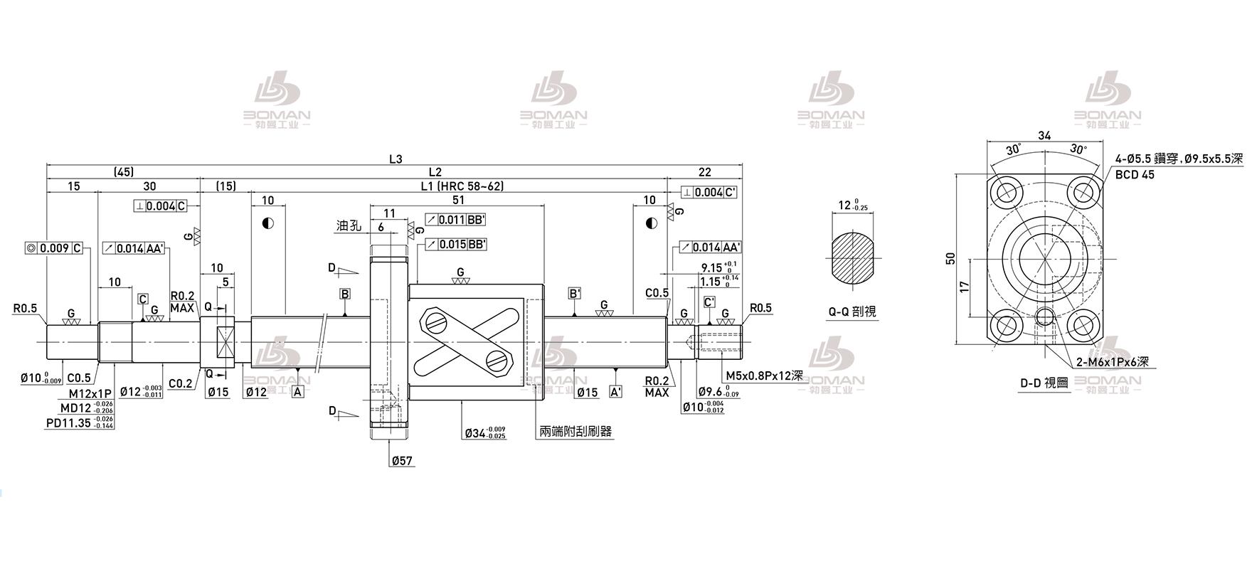 HIWIN上银 R15-10B1-FSW-789-871-0.018 hiwin滚珠丝杆cad下载