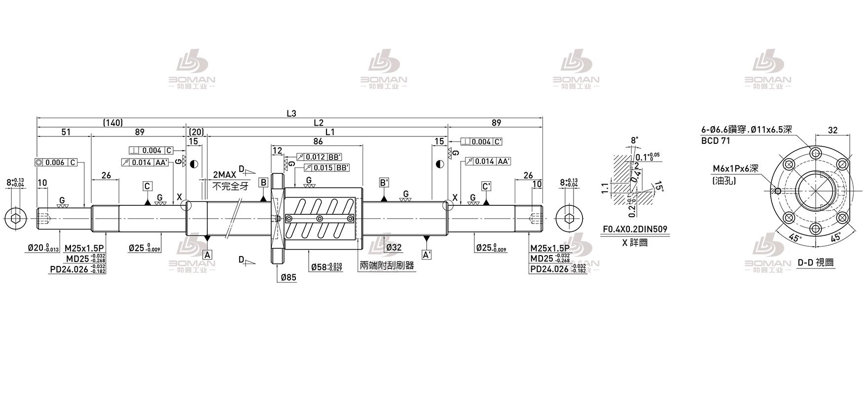 HIWIN上银 R32-5B2-OFSW-280-460-0.018 上银双向丝杆维修