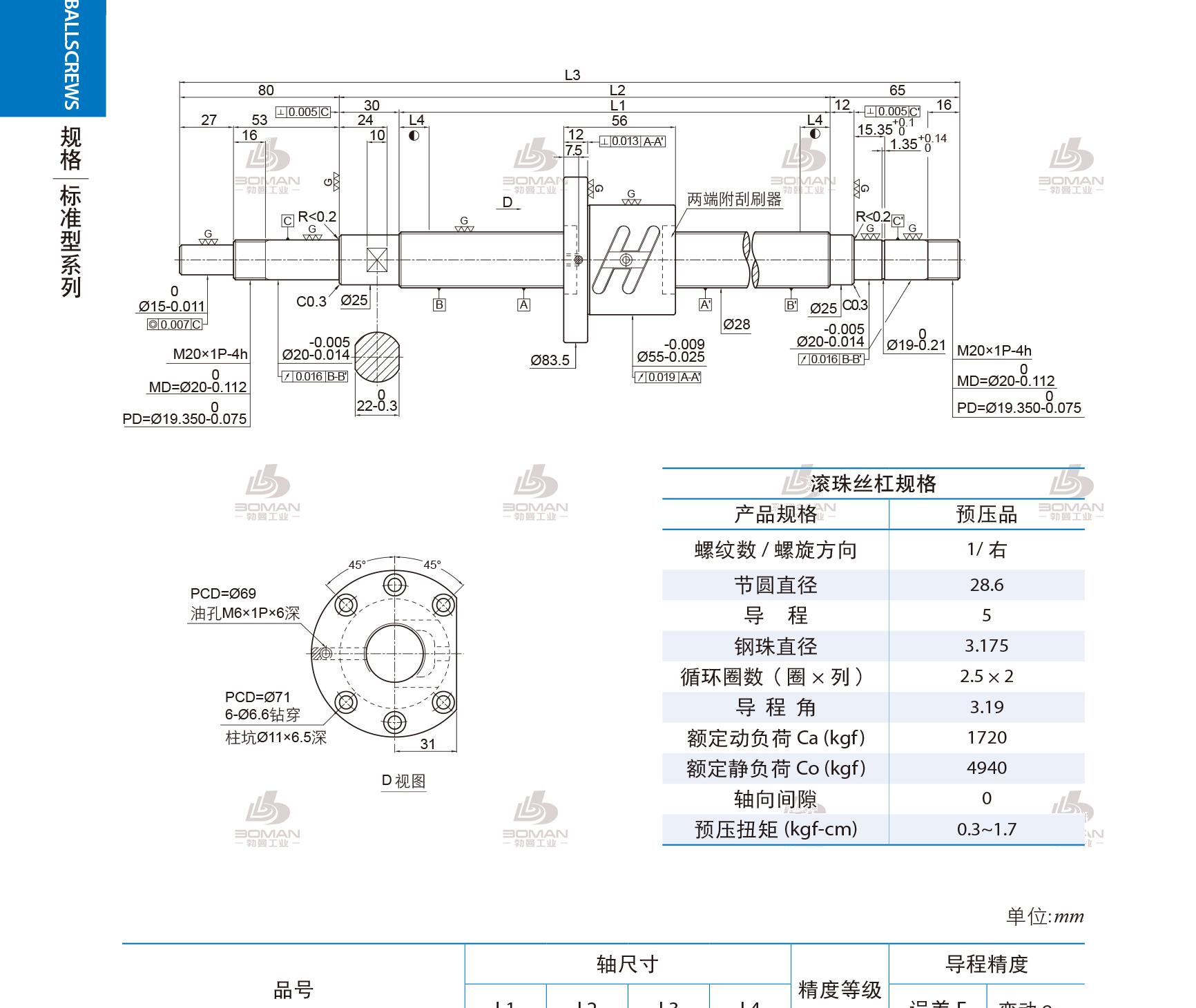 PMI 1R28-05B2-1FSWC-558-733-0.018 pmi滚珠丝杠的轴环作用